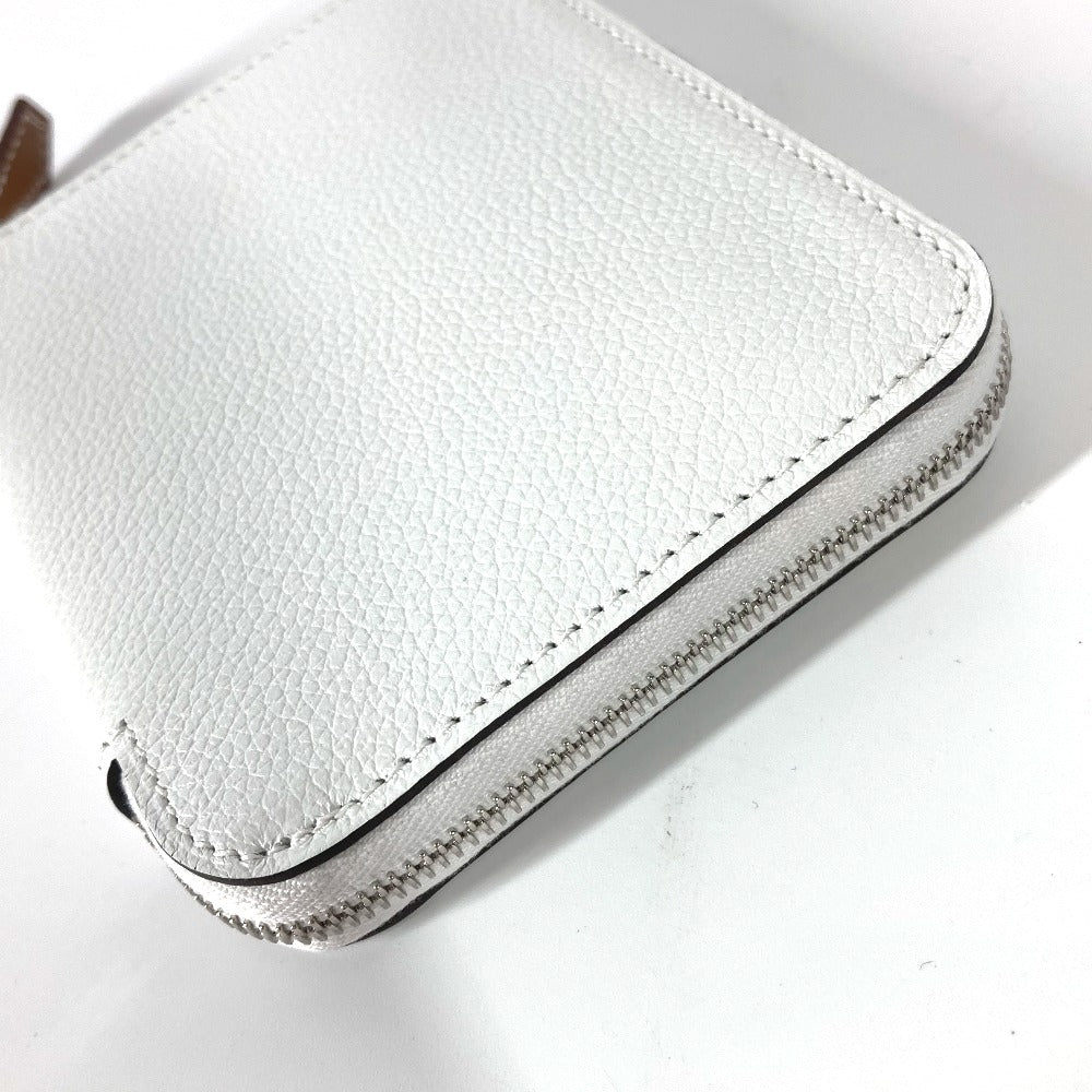 HERMES Azap Silkin Compact Coin Purse Wallet Leather Women's White