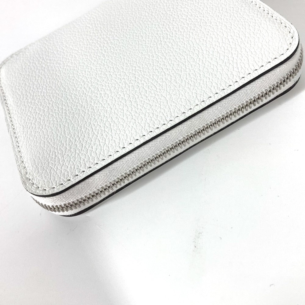 HERMES Azap Silkin Compact Coin Purse Wallet Leather Women's White
