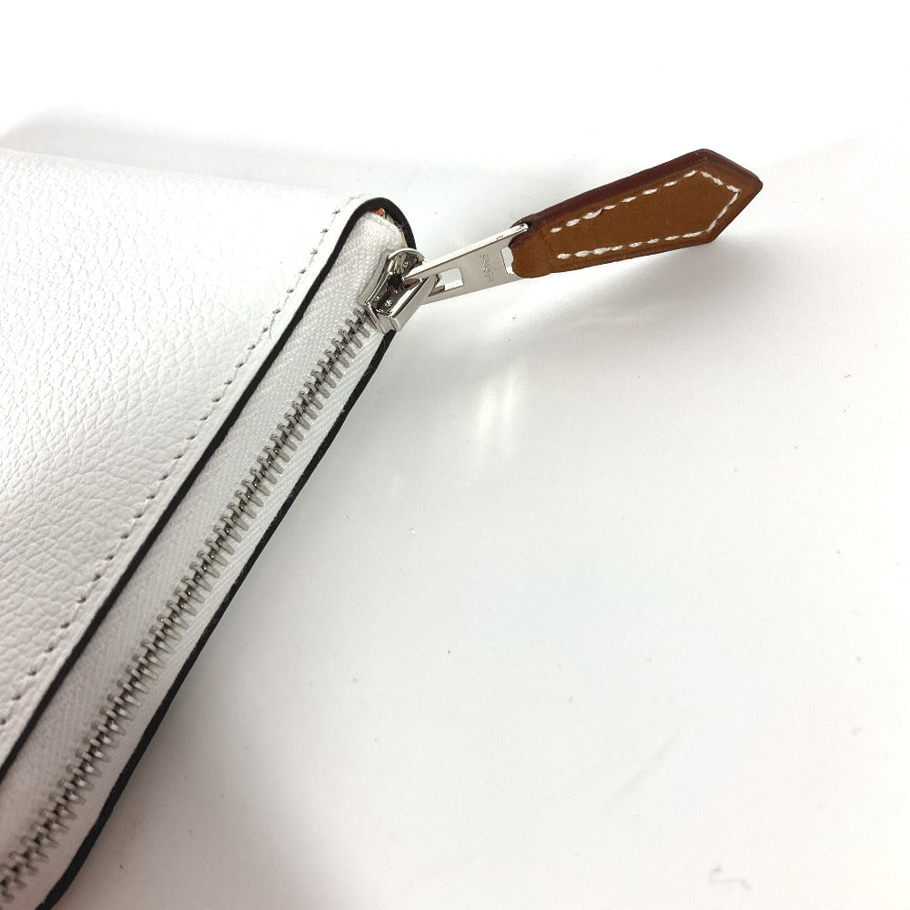 HERMES Azap Silkin Compact Coin Purse Wallet Leather Women's White