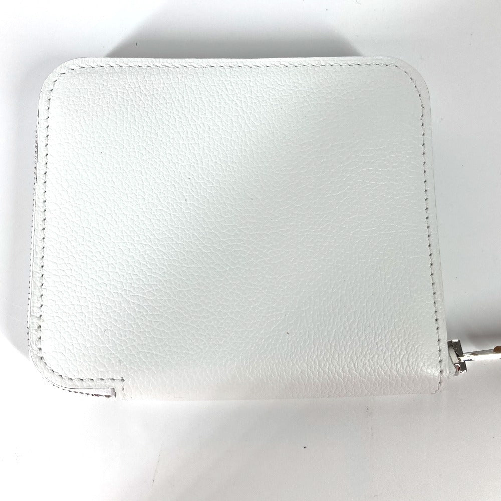 HERMES Azap Silkin Compact Coin Purse Wallet Leather Women's White