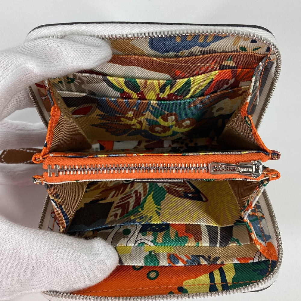 HERMES Azap Silkin Compact Coin Purse Wallet Leather Women's White