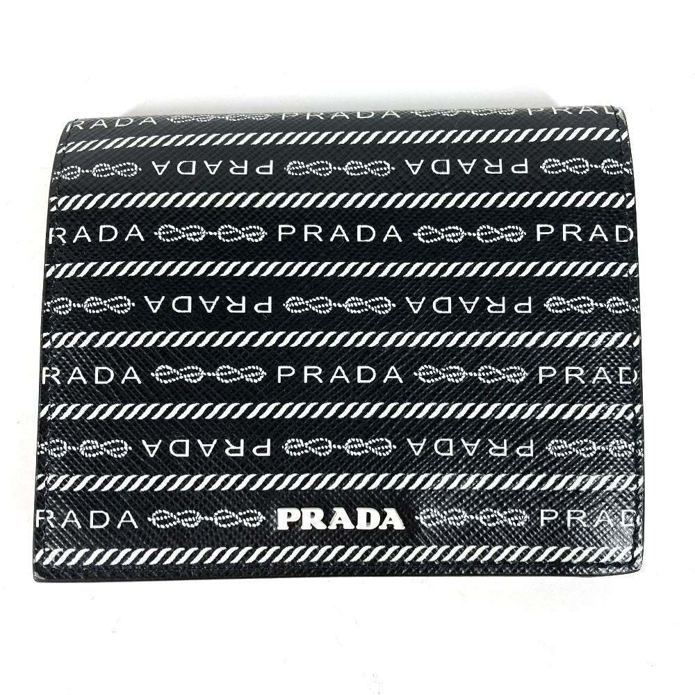 PRADA 1MV204 All-Over Logo Compact Wallet, Bi-Fold Leather, Women's, Black