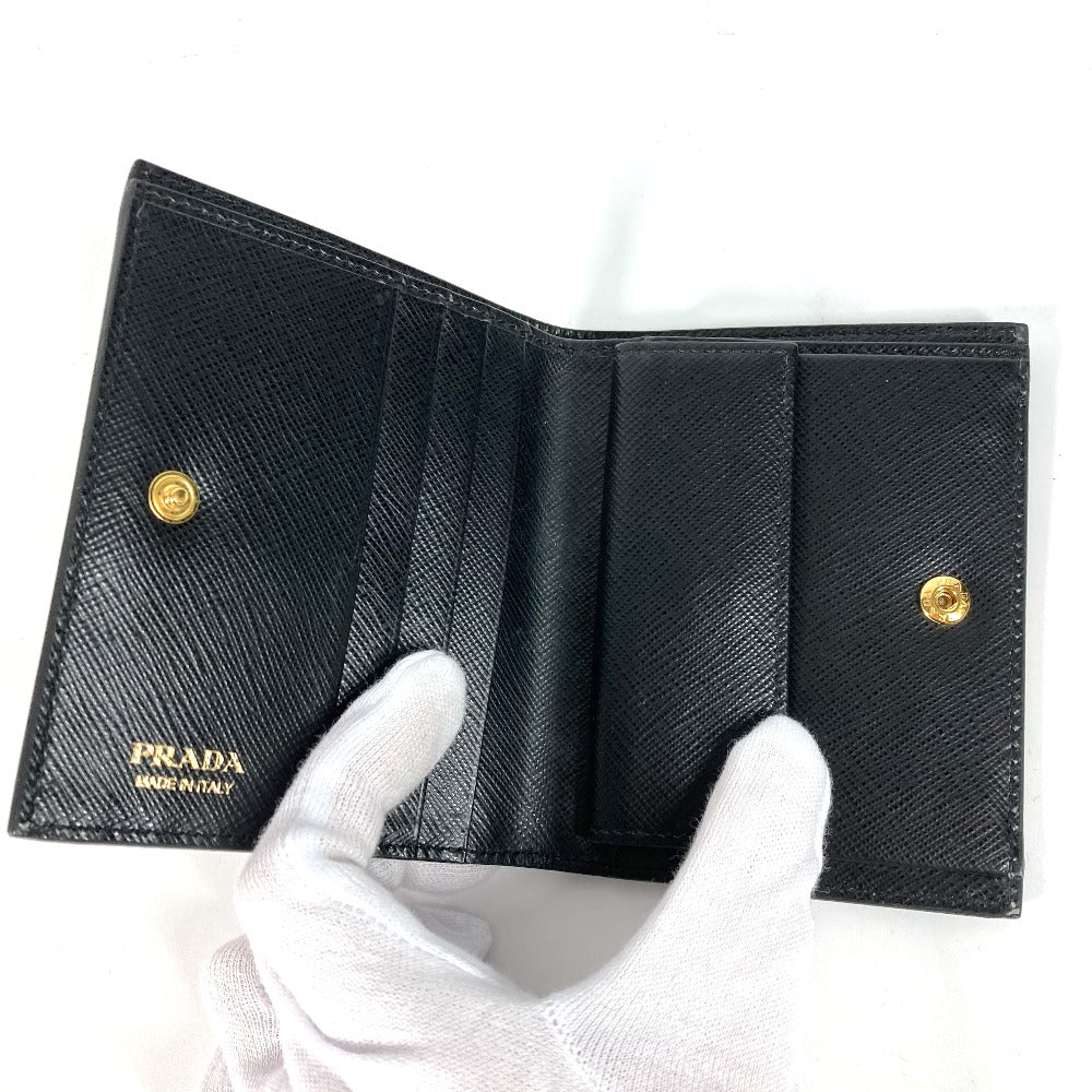 PRADA 1MV204 All-Over Logo Compact Wallet, Bi-Fold Leather, Women's, Black