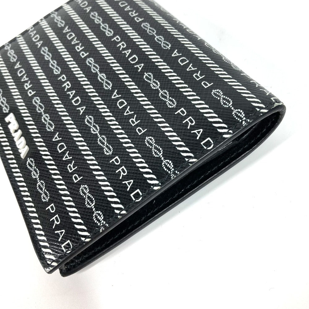 PRADA 1MV204 All-Over Logo Compact Wallet, Bi-Fold Leather, Women's, Black