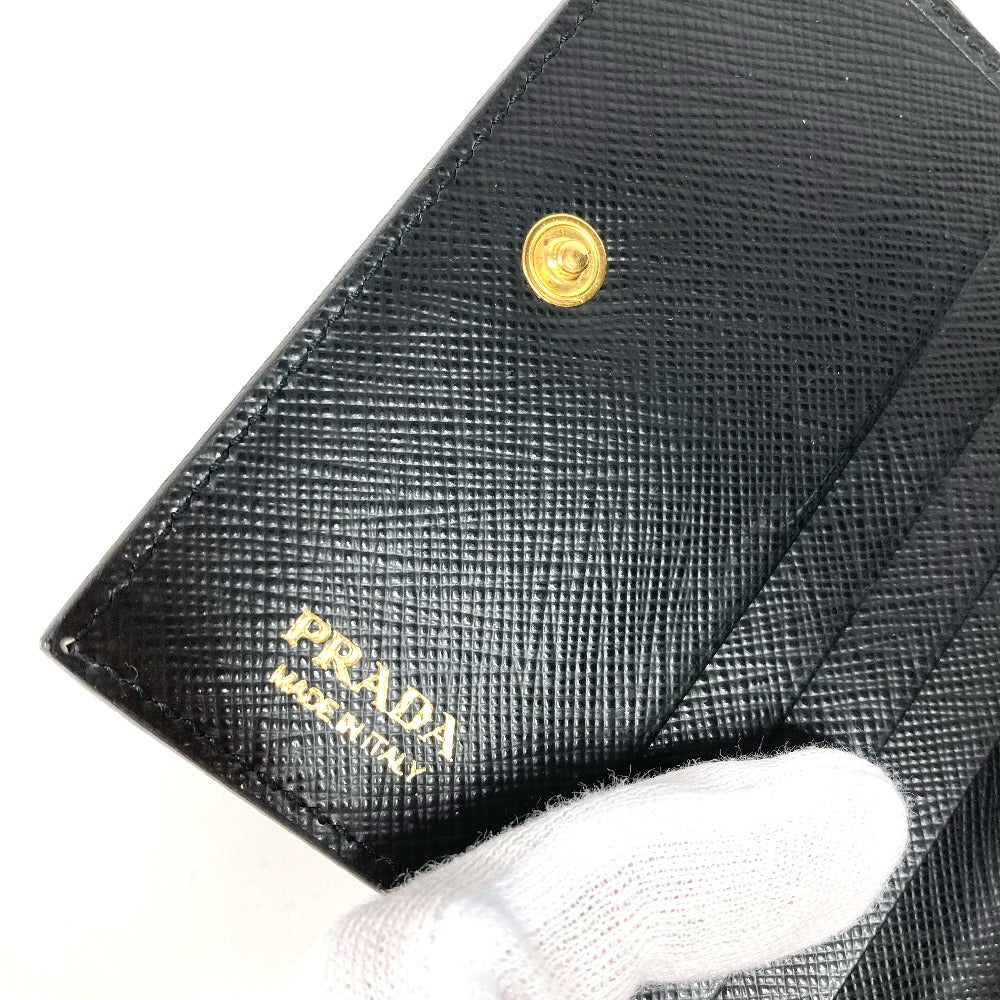 PRADA 1MV204 All-Over Logo Compact Wallet, Bi-Fold Leather, Women's, Black
