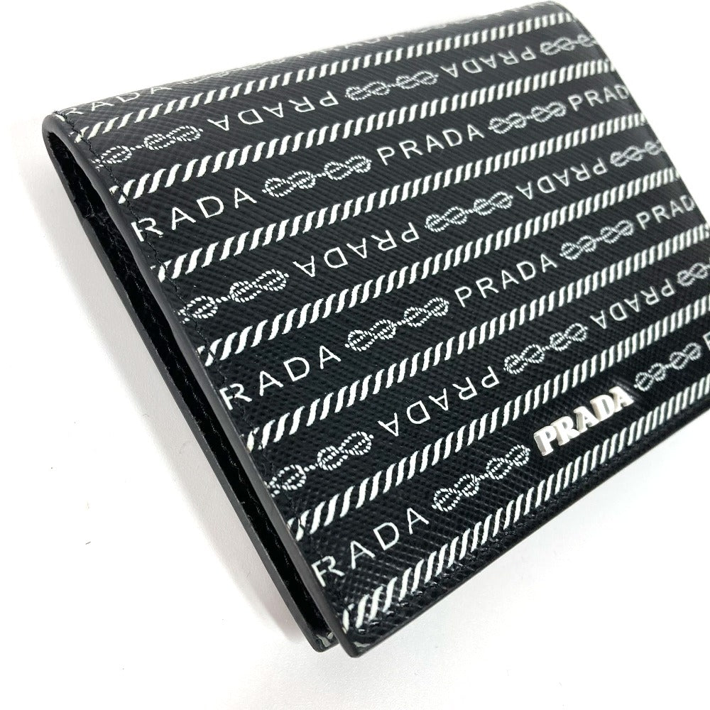 PRADA 1MV204 All-Over Logo Compact Wallet, Bi-Fold Leather, Women's, Black