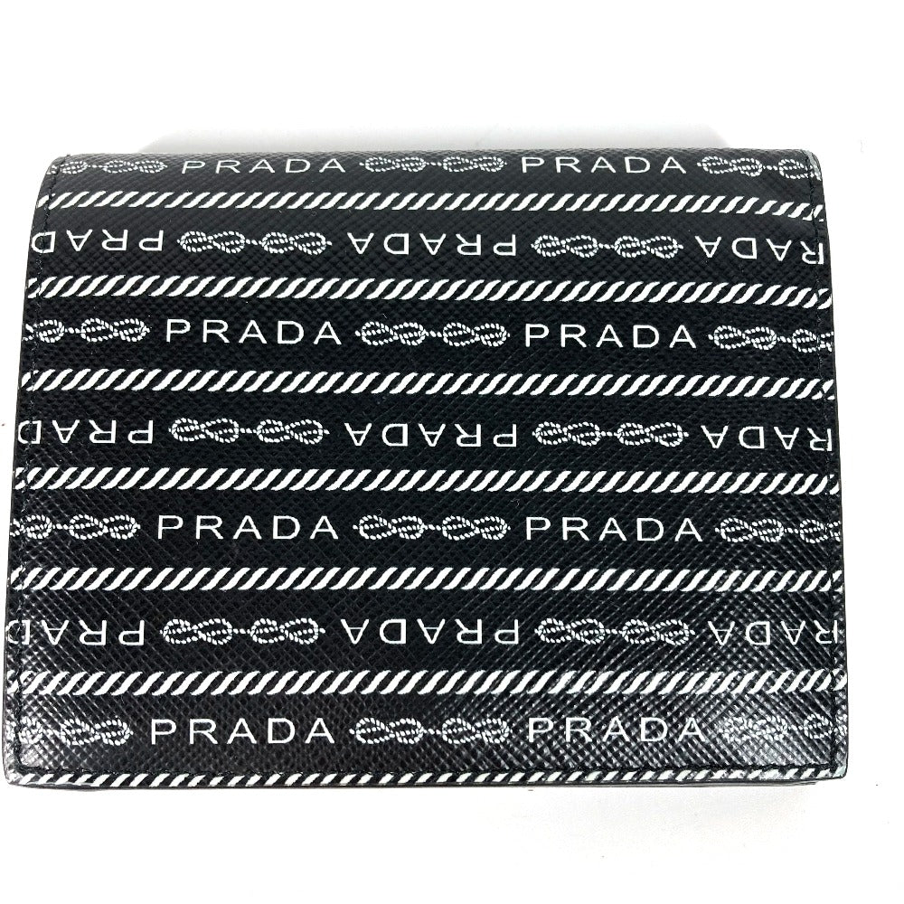 PRADA 1MV204 All-Over Logo Compact Wallet, Bi-Fold Leather, Women's, Black