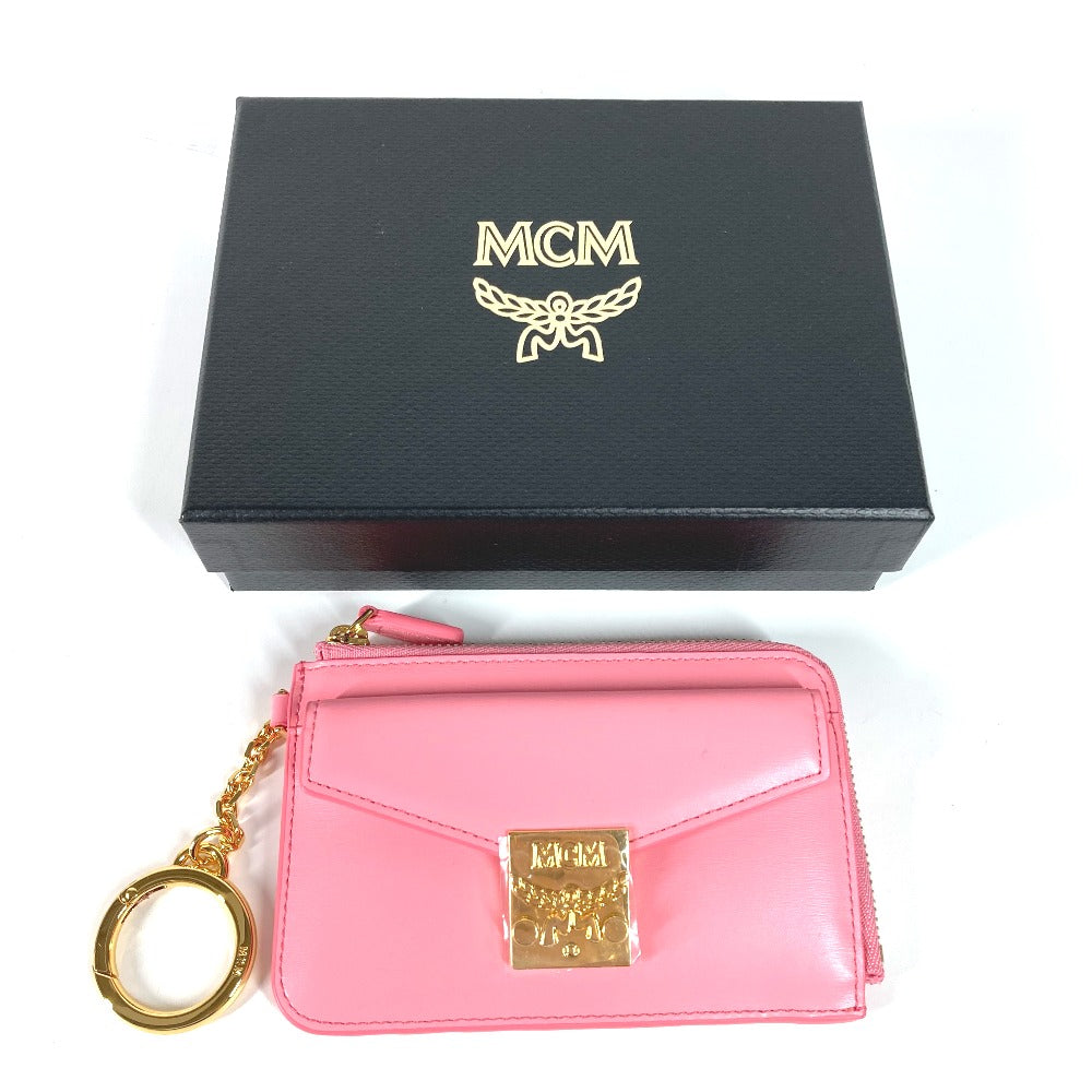 MCM Keychain with Logo Coin Purse Wallet Fragment Case Coin Case Leather Women's Pink