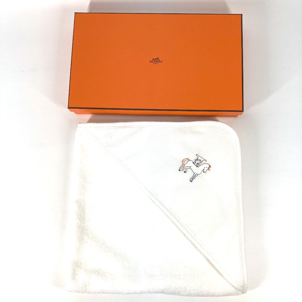 HERMES H103480M 01 Bath Wrap Cabriole Baby Bath Towel Cotton Kids' Towel Blanc Crème White