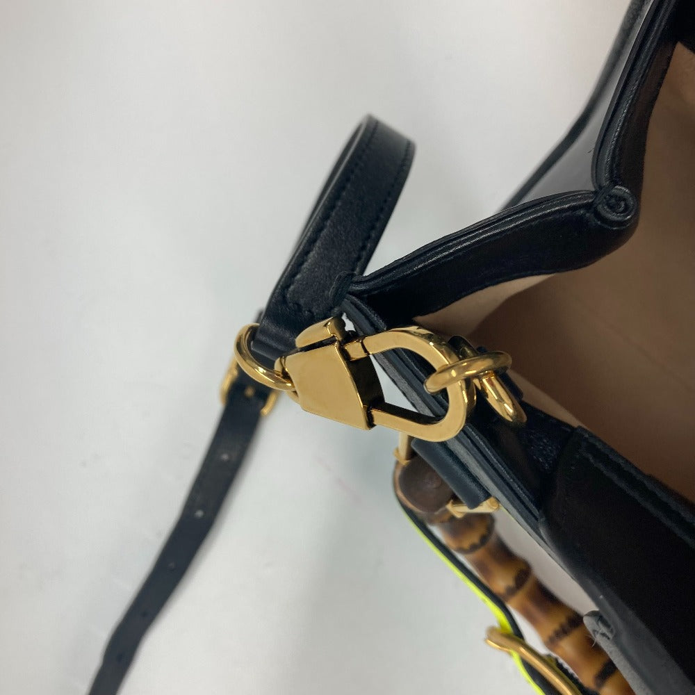 GUCCI 655661 Diana Mini Bamboo 2-Way Handbag, Shoulder Bag, Crossbody Bag, Tote Bag, Leather, Black, with Neon-Colored Strap
