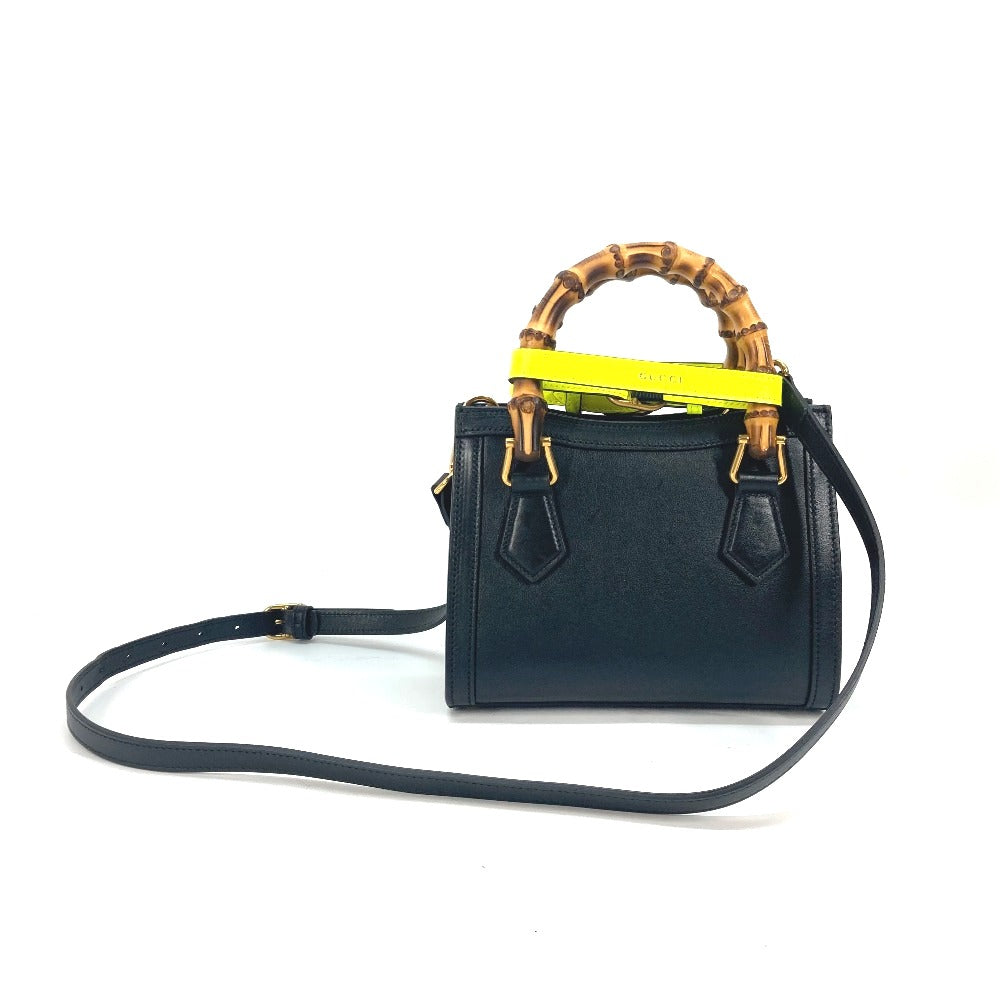 GUCCI 655661 Diana Mini Bamboo 2-Way Handbag, Shoulder Bag, Crossbody Bag, Tote Bag, Leather, Black, with Neon-Colored Strap