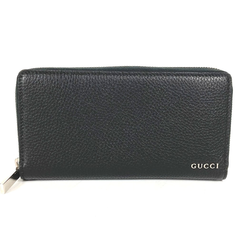 GUCCI 771154 Long Wallet Logo Zip Around Wallet Round Zipper Long Wallet Leather Men's Black