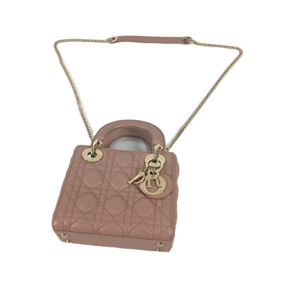 Dior M0505ONGE_M50P Lady Dior Mini Cannage Chain Shoulder Bag/Crossbody Bag/Handbag in Lambskin, Pink Beige