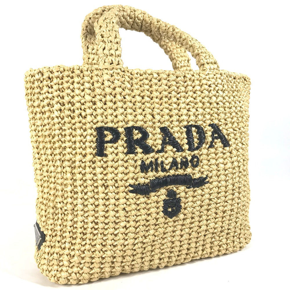 PRADA 1BG422 カゴバッグ ストローバッグ クロシェ 三角ロゴ トライアングル スモール レタリングロゴ  トートバッグ バック カバン  ハンドバッグ ラフィア レディース - brandshop-reference