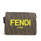 FENDI 7VA564 ズッカ ロゴ カバン セカンドバッグ ストラップ付 クラッチバッグ レザー/キャンバス メンズ ブラウン