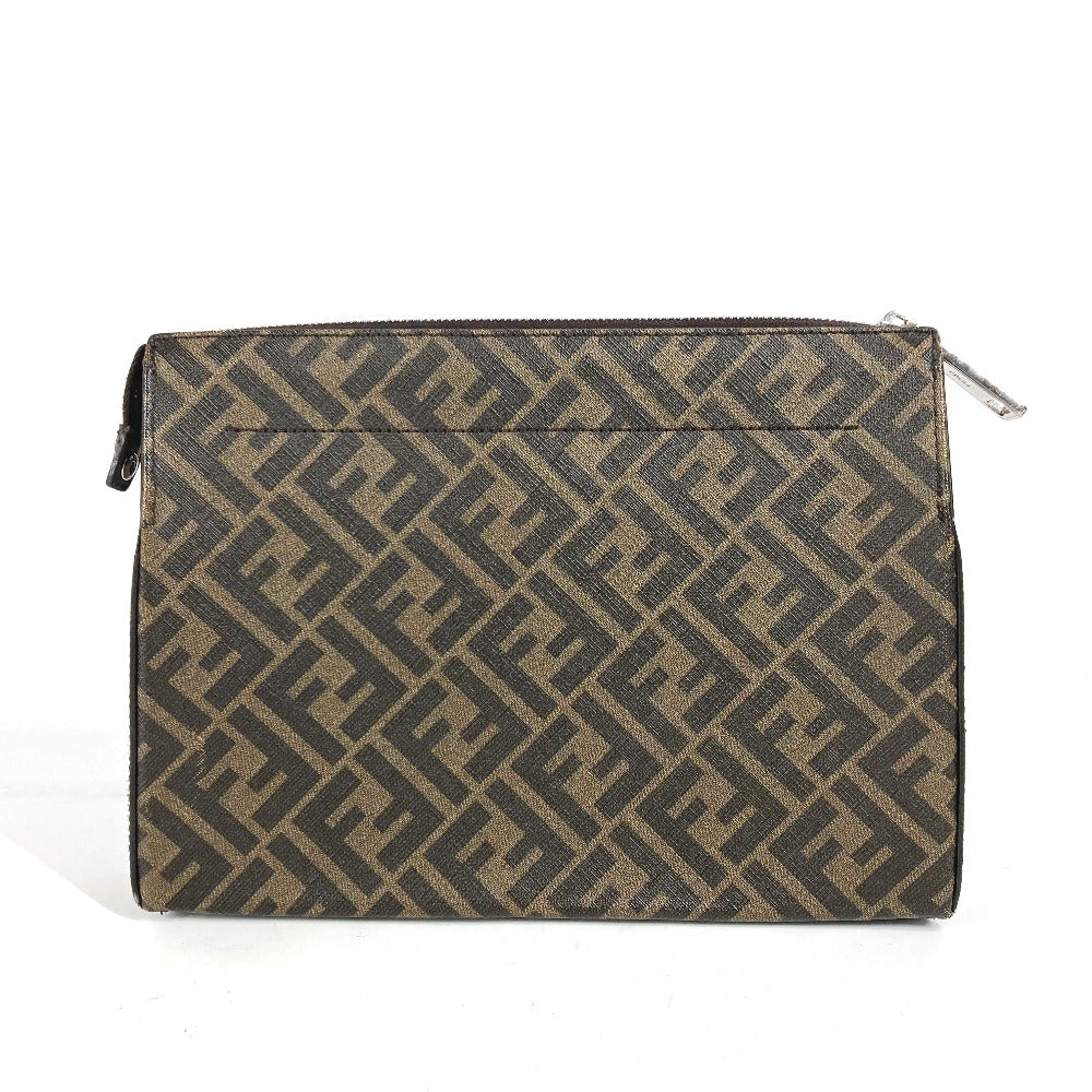 FENDI 7VA564 ズッカ ロゴ カバン セカンドバッグ ストラップ付 クラッチバッグ レザー/キャンバス メンズ ブラウン