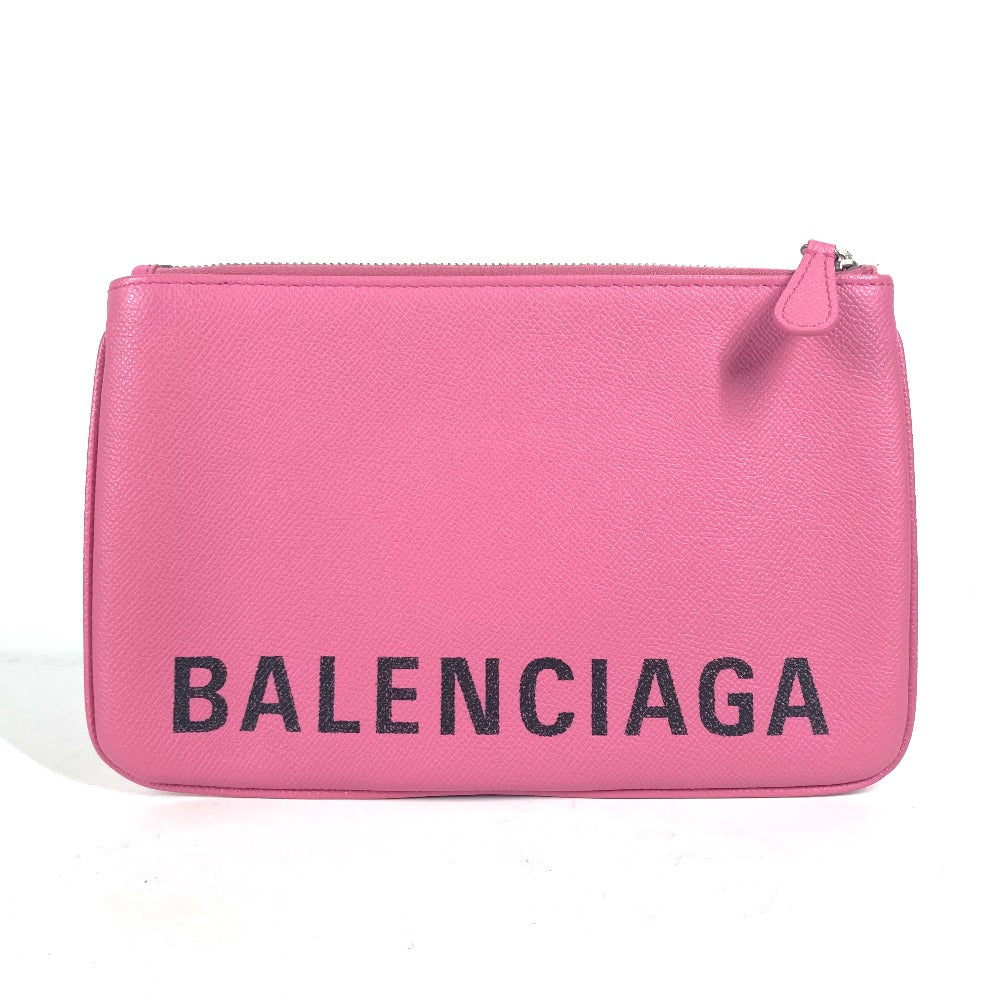 BALENCIAGA 545773 ロゴ VILLE ヴィル ポーチ カバン クラッチバッグ レザー レディース ピンク