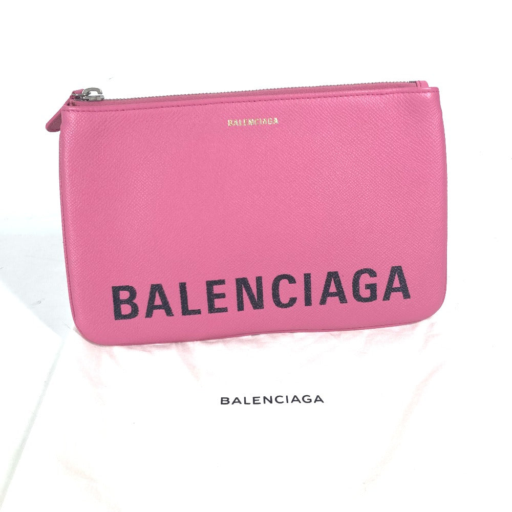 BALENCIAGA 545773 ロゴ VILLE ヴィル ポーチ カバン クラッチバッグ レザー レディース ピンク