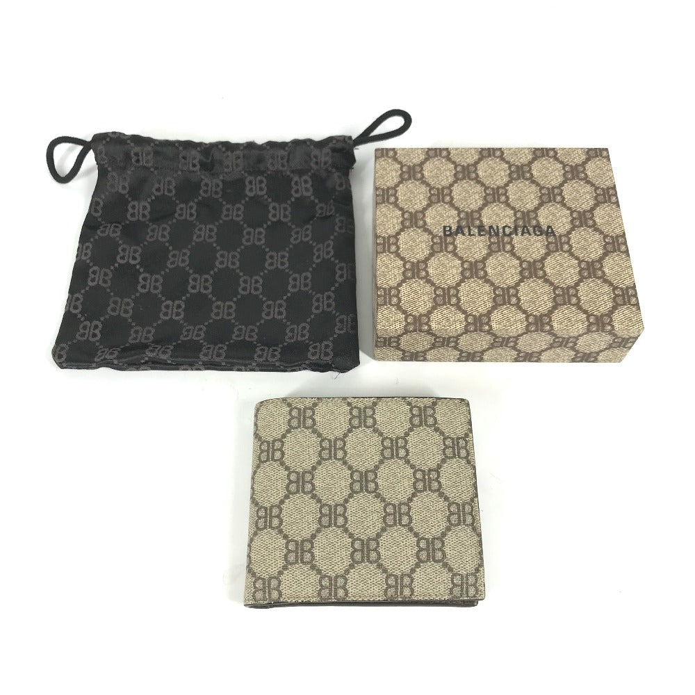 GUCCI 680403 BALENCIAGA バレンシアガ コラボ ザ ハッカー プロジェクト コンパクトウォレット 2つ折り財布 メンズ ベージュ