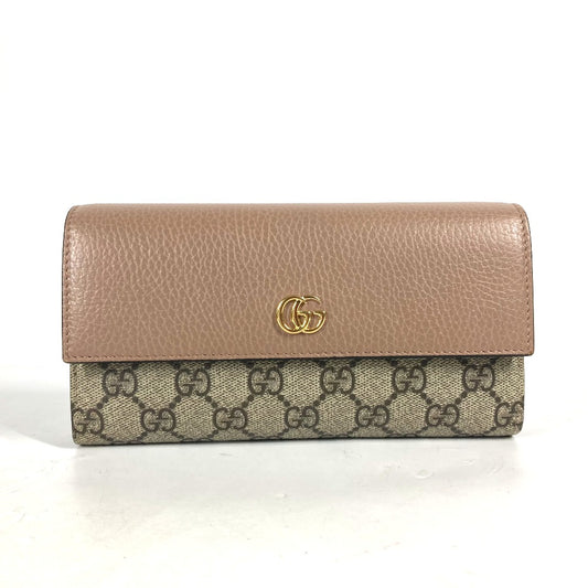 GUCCI 456116 GGスプリーム ダブルG レザー コンチネンタルウォレット ロングウォレット 二つ折り 長財布 GGスプリームキャンバス レディース