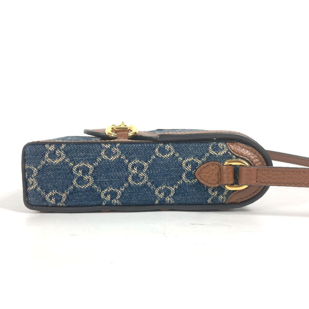 GUCCI 625615 GGデニム ホースビット 1955 ミニバッグ 肩掛け 斜め掛け ポシェット カバン ショルダーバッグ デニム レディース ブルー×ブラウン