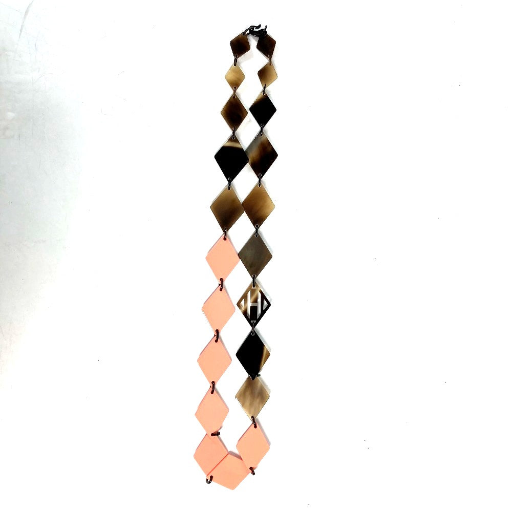 HERMES Lacquer Wood Long Necklace, Accessories, Necklace, Lacquer, Women's, Brown x Pink