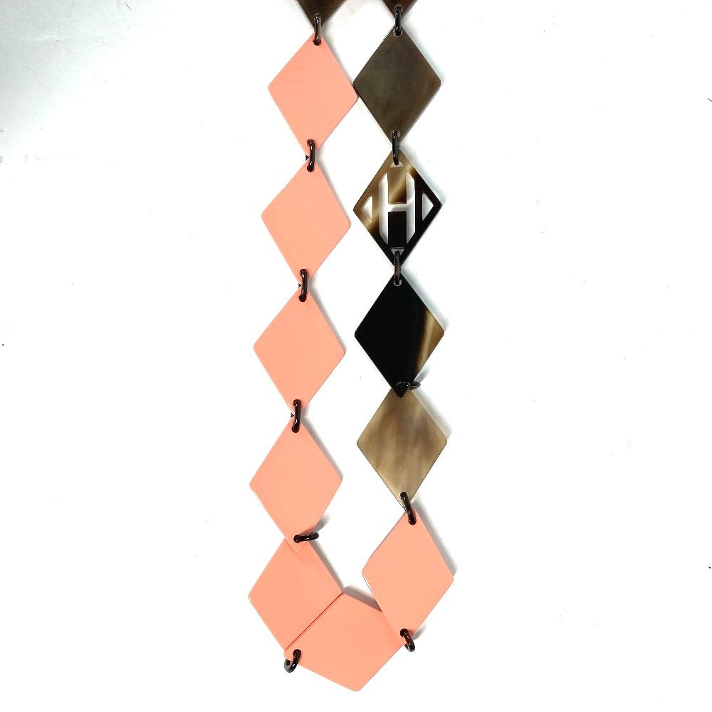 HERMES Lacquer Wood Long Necklace, Accessories, Necklace, Lacquer, Women's, Brown x Pink