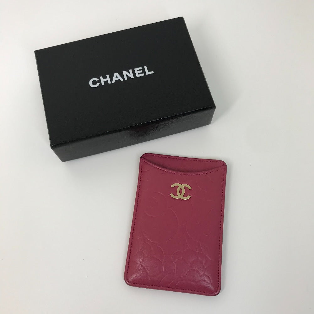 CHANEL CC ココマーク カメリア スマホケース パスケース 名刺入れ 縦型 カードケース ラムスキン レディース