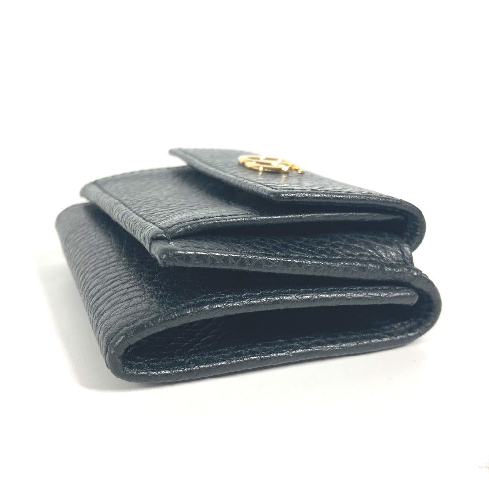 GUCCI 523277 GGマーモント コンパクト ウォレット ミニ 3つ折り財布 レザー レディース ブラック