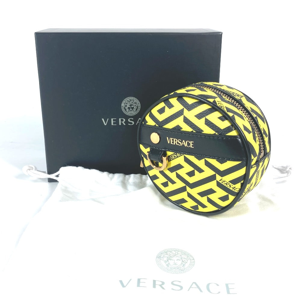 VERSACE 総ロゴ ラグレカ  ラウンド ベルトポーチ 小物入れ マルチポーチ メイクポーチ 化粧ポーチ  ポーチ レザー ユニセックス - brandshop-reference