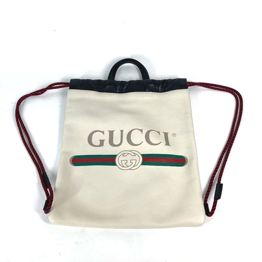 GUCCI 523586 ロゴプリント ドローストリング バックパック ナップサック デイパック カバン ポーチ付き リュックサック レザー メンズ