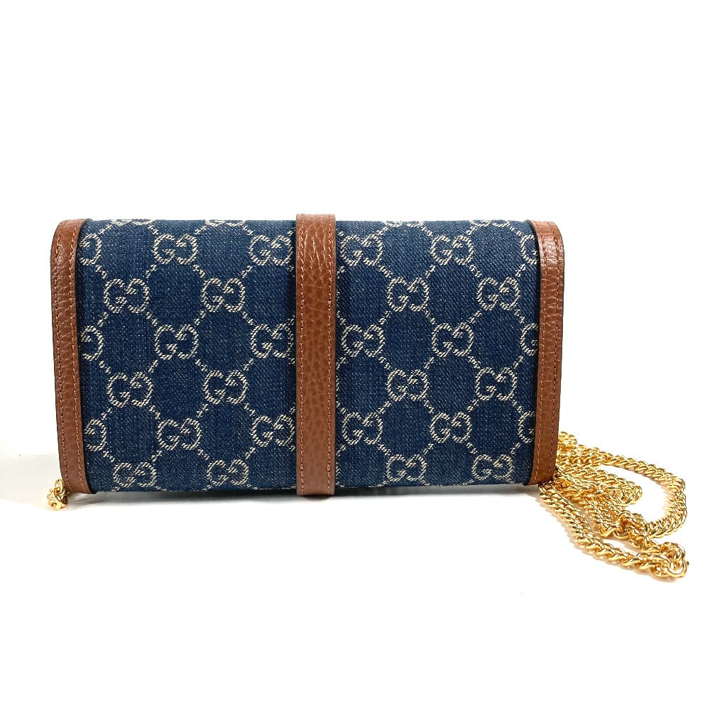 GUCCI 652681 GGデニム ジャッキー 1961 チェーンウォレット ショルダーバッグ 肩掛け 斜め掛け 長財布 GGキャンバス レディース