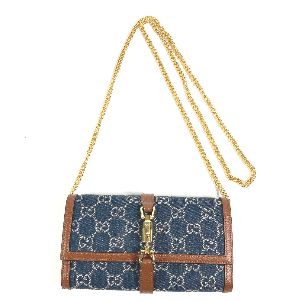 GUCCI 652681 GGデニム ジャッキー 1961 チェーンウォレット ショルダーバッグ 肩掛け 斜め掛け 長財布 GGキャンバス レディース