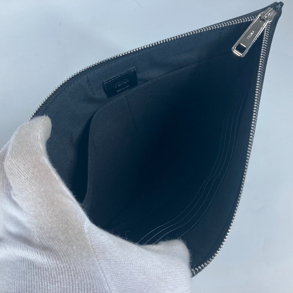 FENDI 7N0110 フラット スリム ダイアゴナル ズッカ セカンドバッグ カバン ポーチ クラッチバッグ レザー ユニセックス ブラック×イエロー×グレー