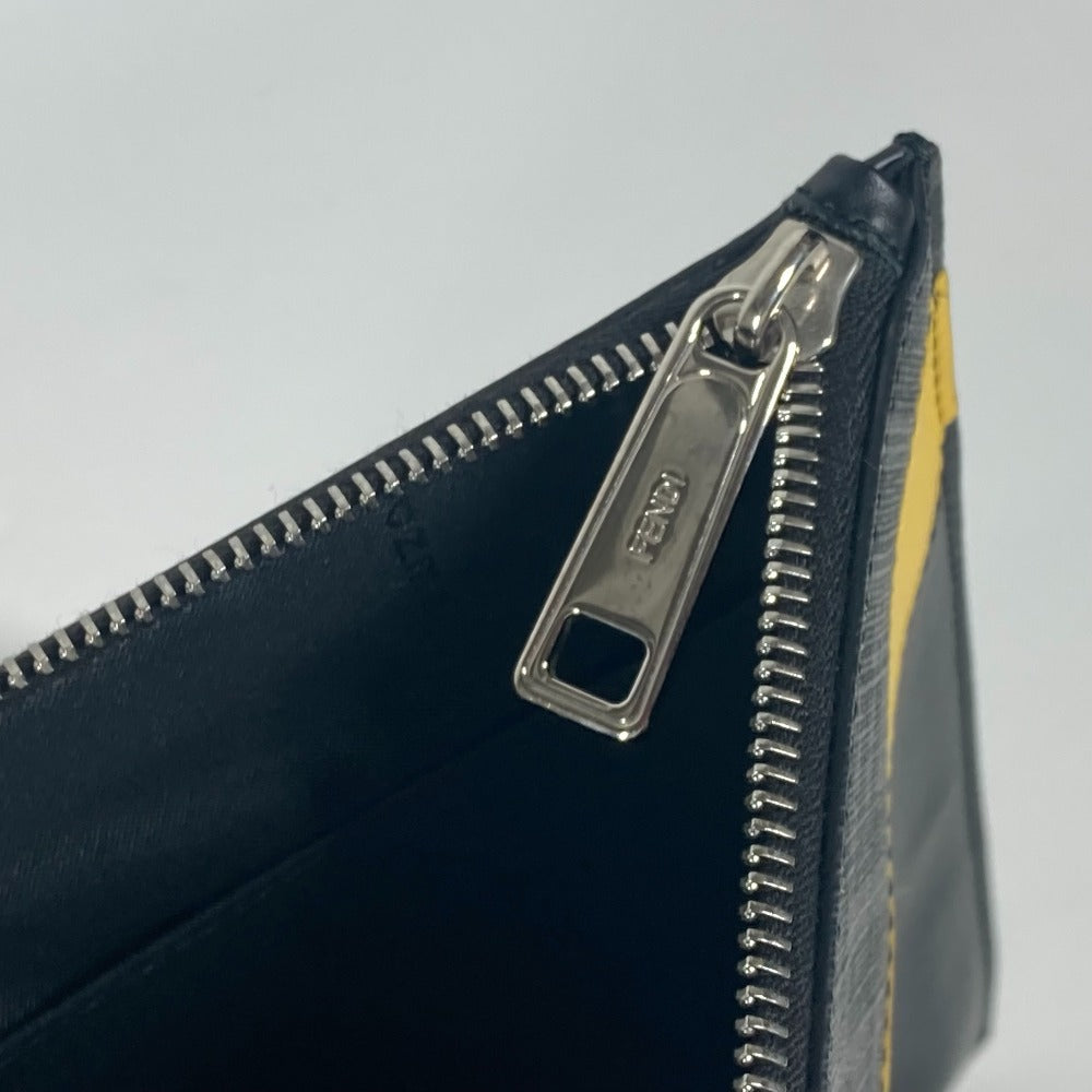 FENDI 7N0110 フラット スリム ダイアゴナル ズッカ セカンドバッグ カバン ポーチ クラッチバッグ レザー ユニセックス ブラック×イエロー×グレー