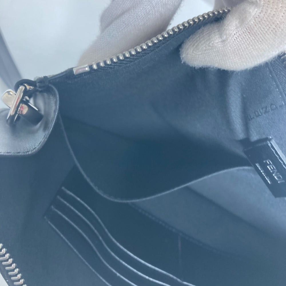 FENDI 7N0110 フラット スリム ダイアゴナル ズッカ セカンドバッグ カバン ポーチ クラッチバッグ レザー ユニセックス ブラック×イエロー×グレー