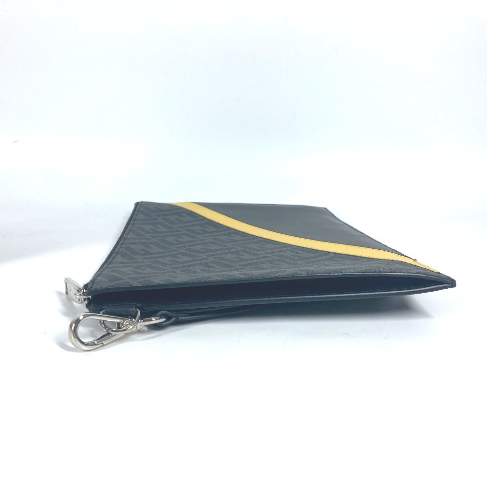 FENDI 7N0110 フラット スリム ダイアゴナル ズッカ セカンドバッグ カバン ポーチ クラッチバッグ レザー ユニセックス ブラック×イエロー×グレー