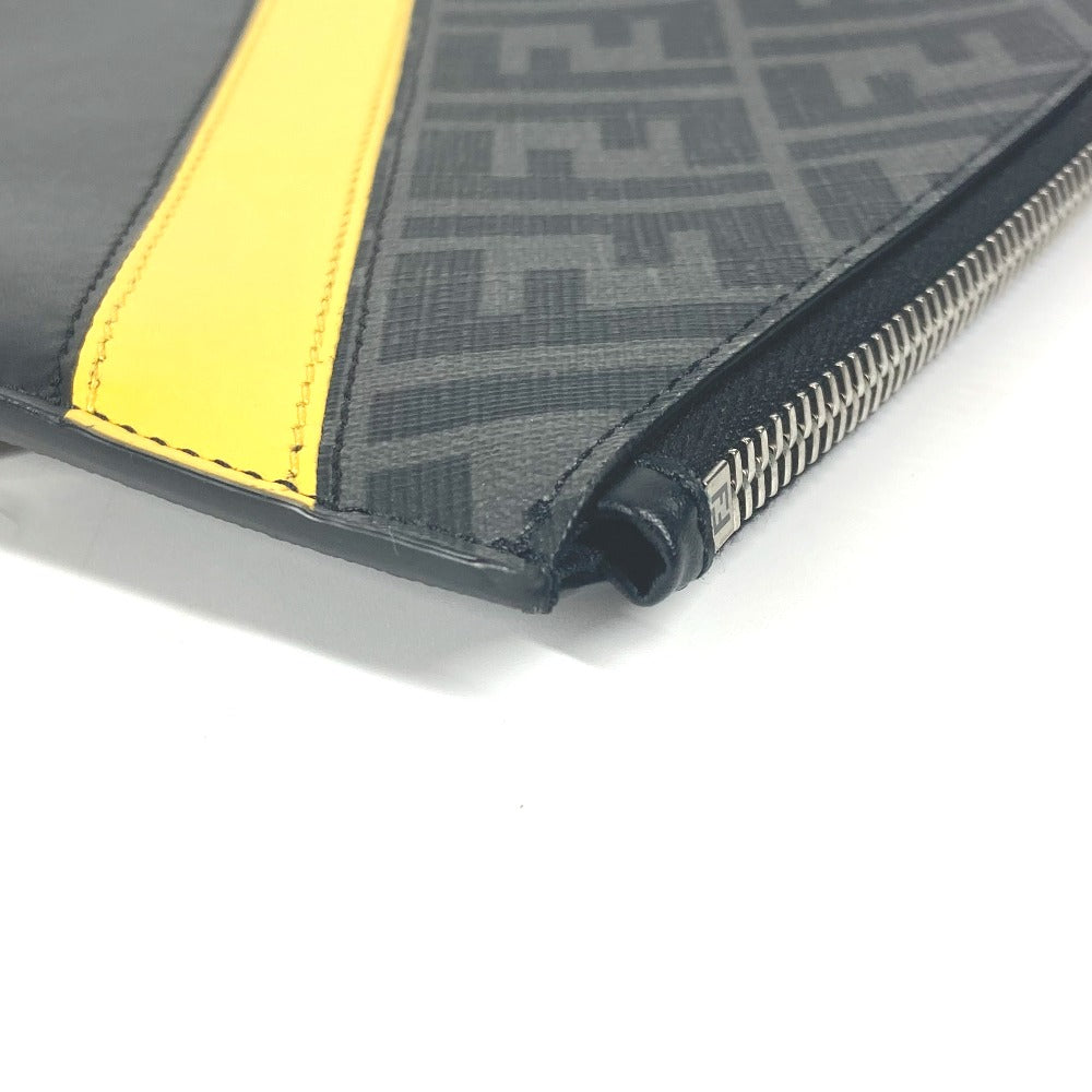 FENDI 7N0110 フラット スリム ダイアゴナル ズッカ セカンドバッグ カバン ポーチ クラッチバッグ レザー ユニセックス ブラック×イエロー×グレー