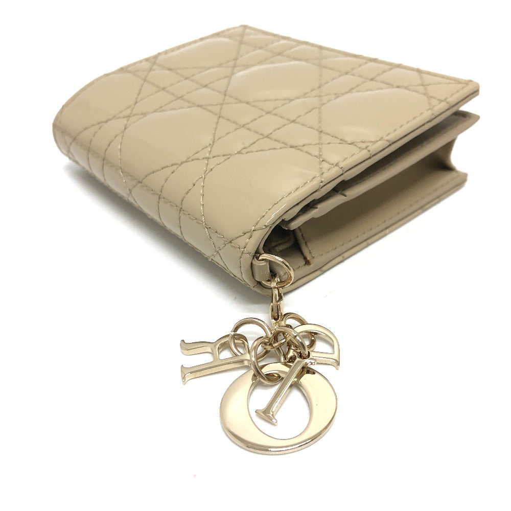Dior カナージュ レディディオール LADY DIOR ミニウォレット コンパクト 二つ折り財布 財布 ウォレット 2つ折り財布 エナメル レディース ベージュ - brandshop-reference