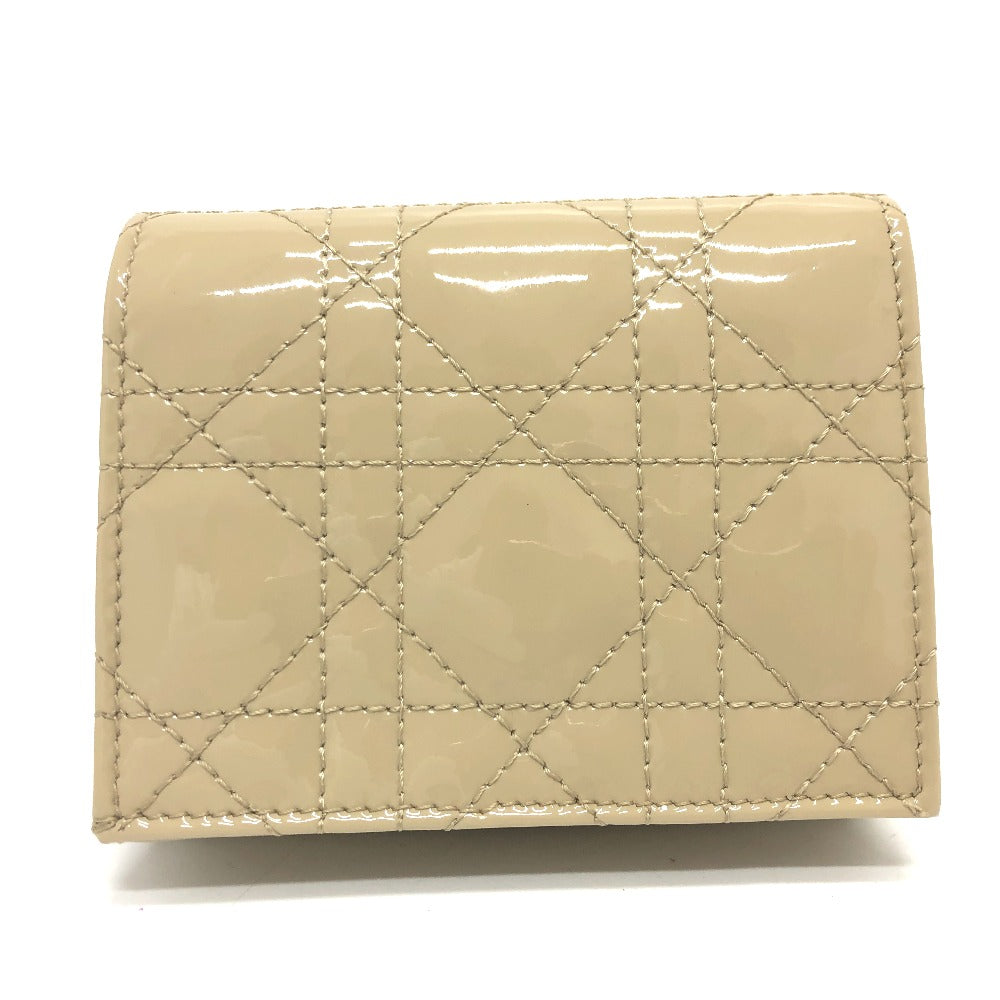 Dior カナージュ レディディオール LADY DIOR ミニウォレット コンパクト 二つ折り財布 財布 ウォレット 2つ折り財布 エナメル レディース ベージュ - brandshop-reference
