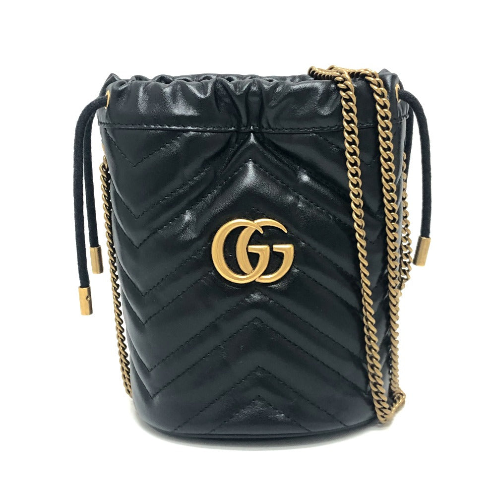 GUCCI 575163 GGマーモント ダブルG ミニ バケットバッグ チェーンストラップ 斜め掛け 肩掛け クロスボディ カバン ショルダーバッグ レザー レディース