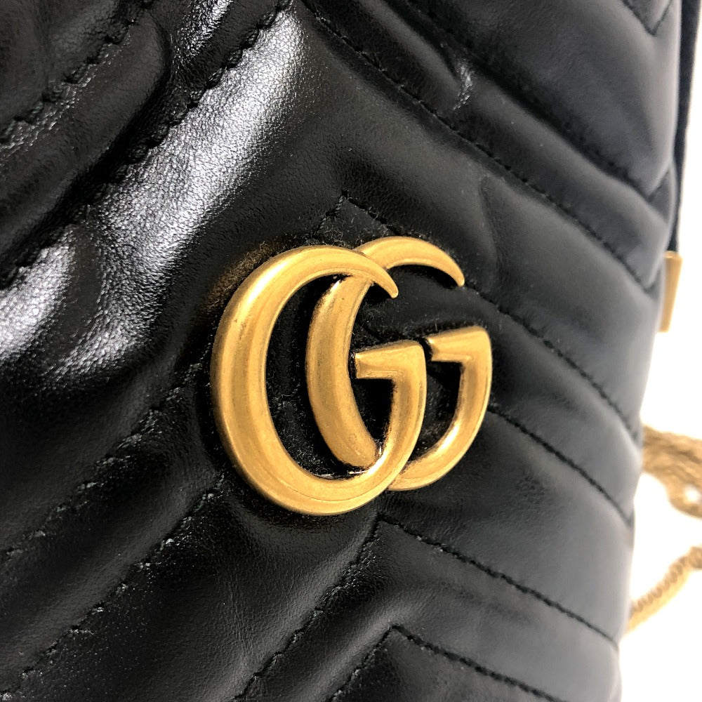 GUCCI 575163 GGマーモント ダブルG ミニ バケットバッグ チェーンストラップ 斜め掛け 肩掛け クロスボディ カバン ショルダーバッグ レザー レディース