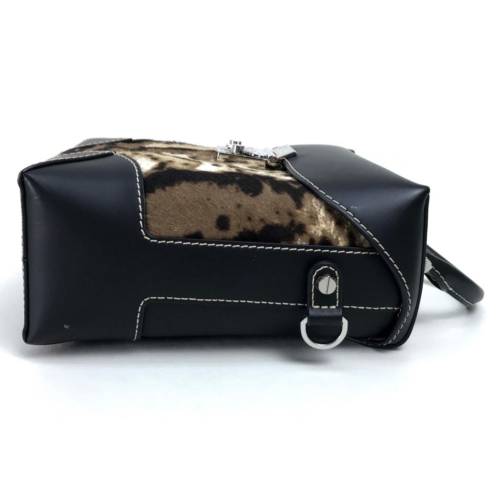 MCM MWR8ABF30EG001 Logo Lock Hardware Leopard Print 2-Way Shoulder Bag in Pony/Leather, Women's, Beige/Black