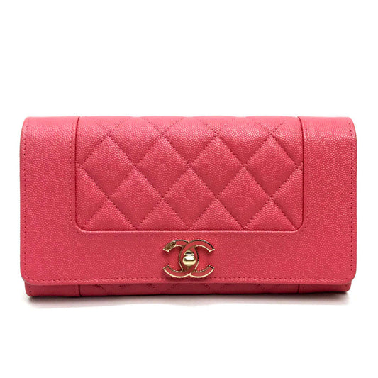 Chanel A80971 CC Mademoiselle Bi -Mold Wallet Long Wallet (dengan duit syiling) Cabiaskin Ladies