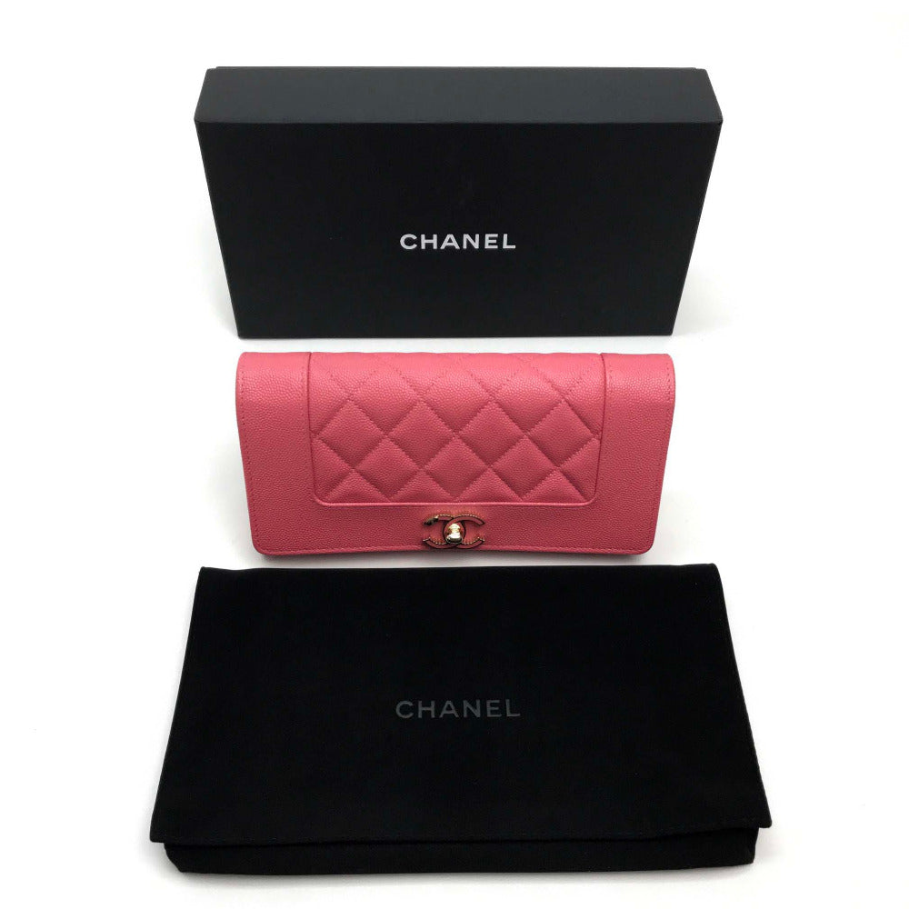 CHANEL A80971 CC ココマーク マトラッセ マドモアゼル ロングウォレット 2つ折り 長財布 キャビアスキン レディース