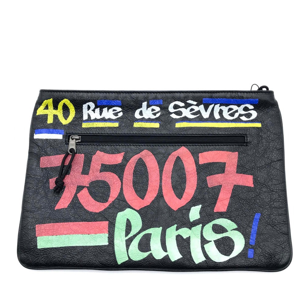 BALENCIAGA 535334 Graffiti Paint Explorer Clutch Bag, Men's/Women's, Unisex Leather, Black/Black/Multicolor