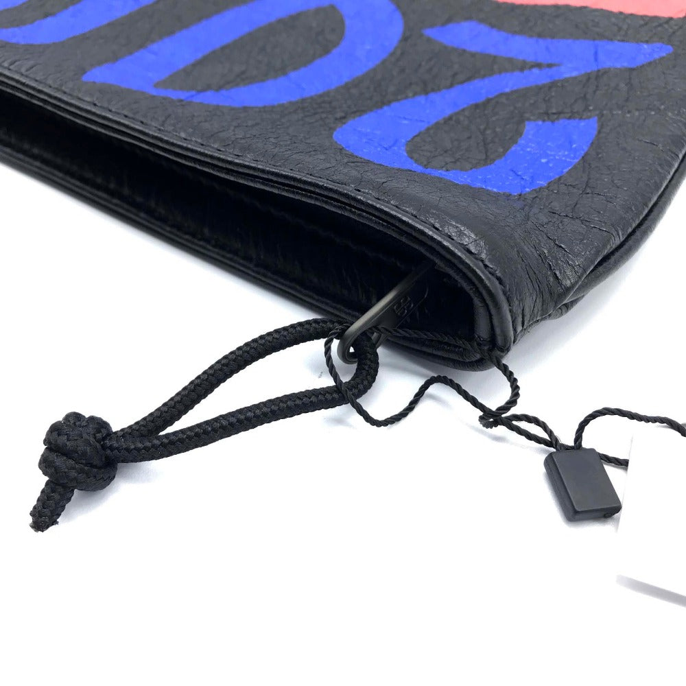 BALENCIAGA 535334 Graffiti Paint Explorer Clutch Bag, Men's/Women's, Unisex Leather, Black/Black/Multicolor