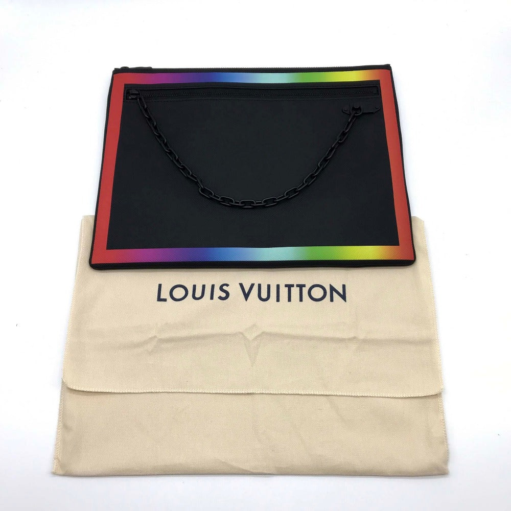 LOUIS VUITTON M30347 Taiga Pochette A4 Chain Clutch Bag in Taiga Leather, Men's, Noir x Rainbow