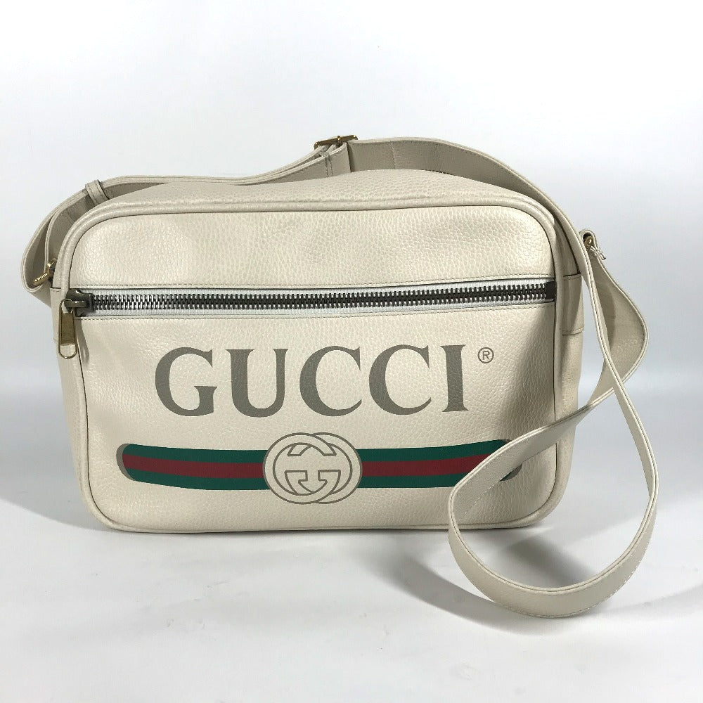 GUCCI 523589 Logo Print Messenger Bag Shoulder Bag Leather Women's White