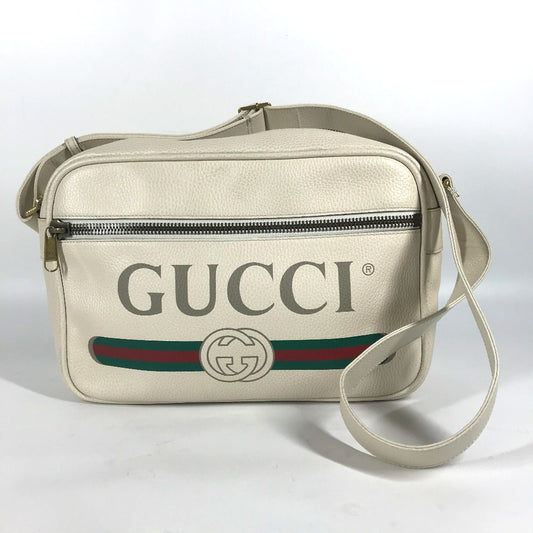 GUCCI 523589 Logo Print Messenger Bag Shoulder Bag Leather Women's White